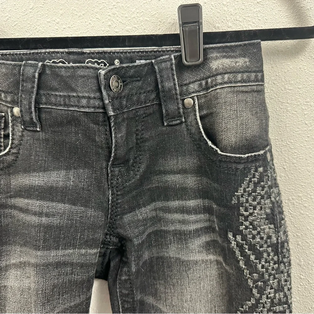 Miss Me Women's Whiskered Black Skinny Jeans Embroidered Side Detail - Picture 7 of 16